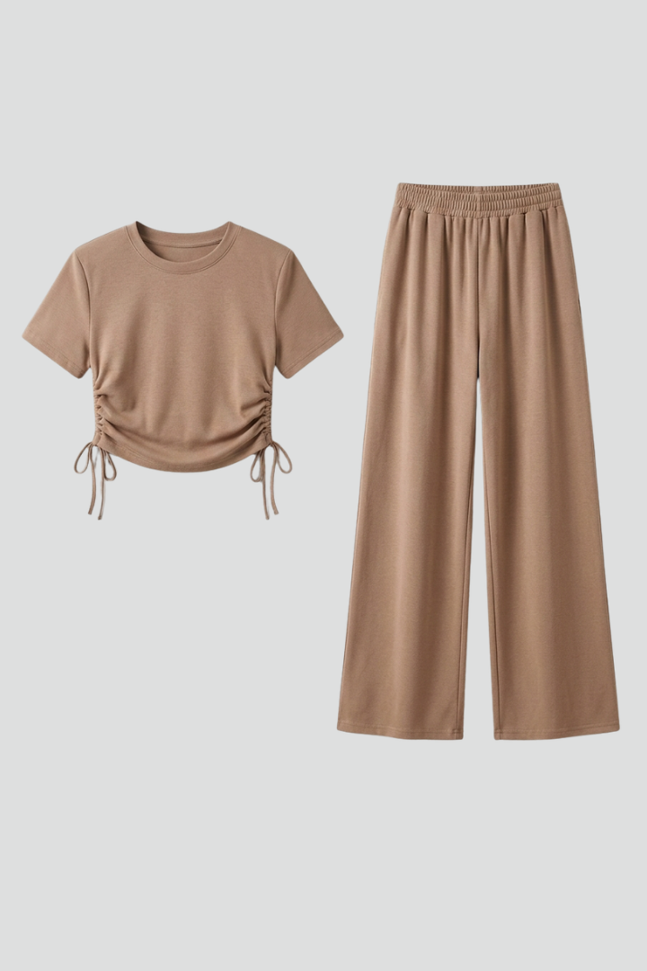 Ensemble femme à manches courtes et pantalon ample