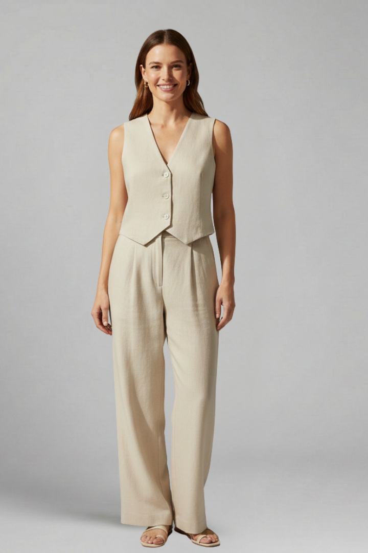 Completo donna scollo a V con pantaloni a gamba larga