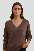 Camisola de mulher com decote em V e mangas compridas