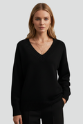 Camisola de mulher com decote em V e mangas compridas