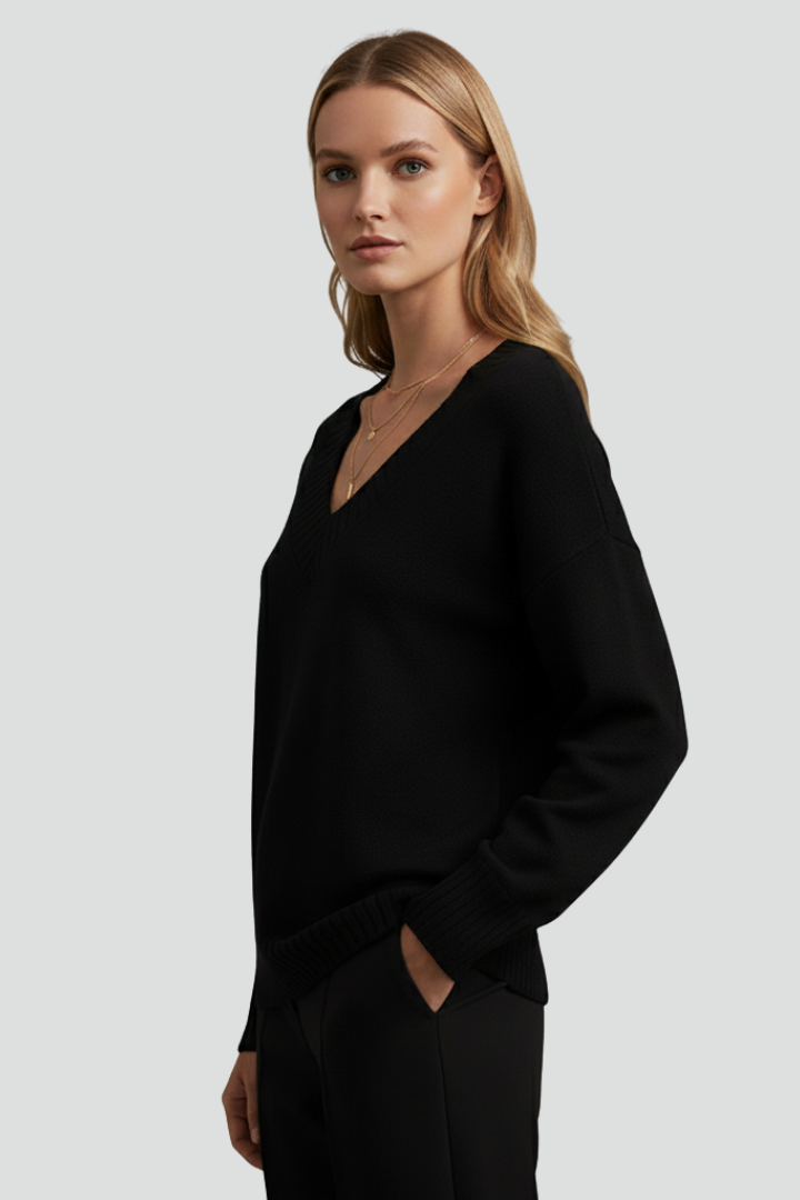 Camisola de mulher com decote em V e mangas compridas