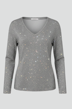 Maglione donna con paillettes, scollo a V, maniche lunghe
