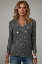 Maglione donna scollo a V con paillettes