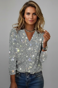 Maglione donna scollo a V con paillettes