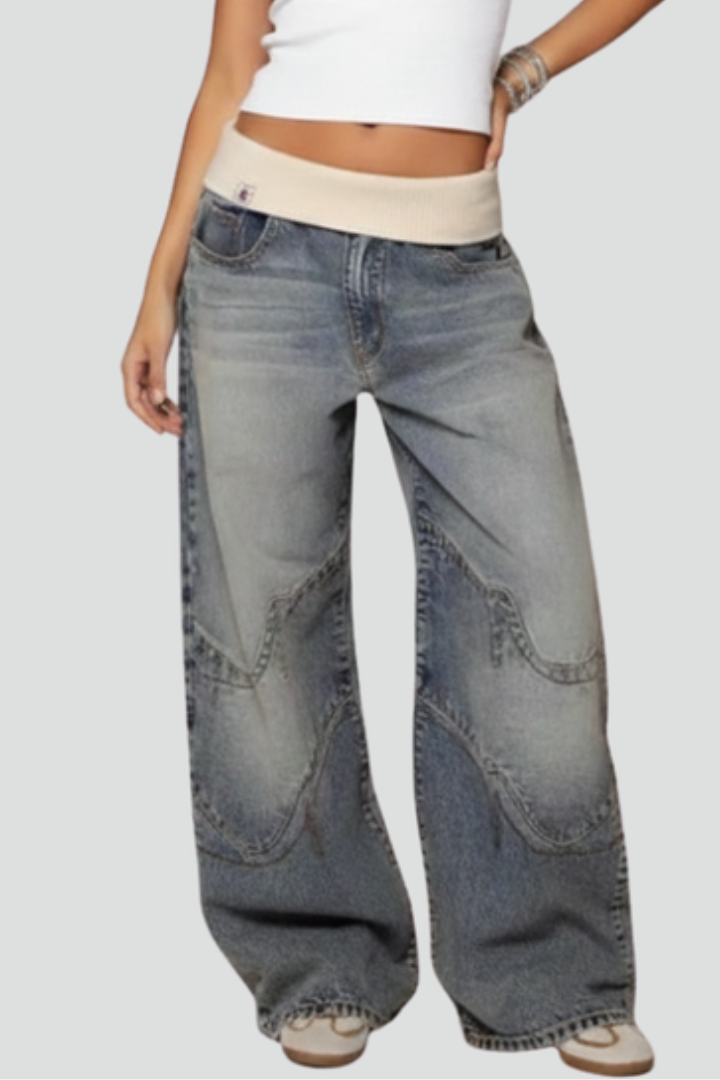 Jeans til damer med vide ben og løstsiddende pasform