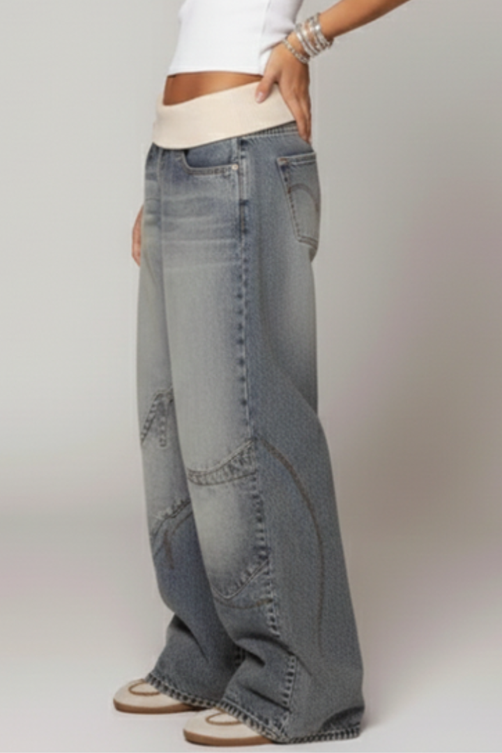Jeans til damer med vide ben og løstsiddende pasform