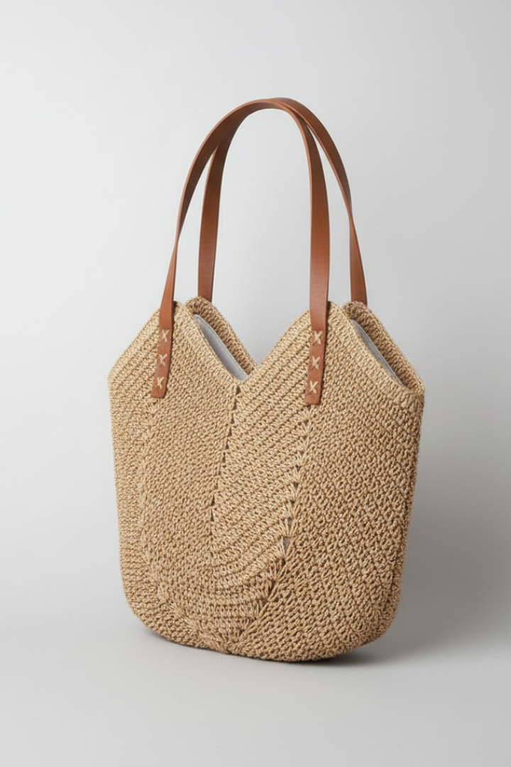 Sac à main femme tressé, longues anses et surface texturée