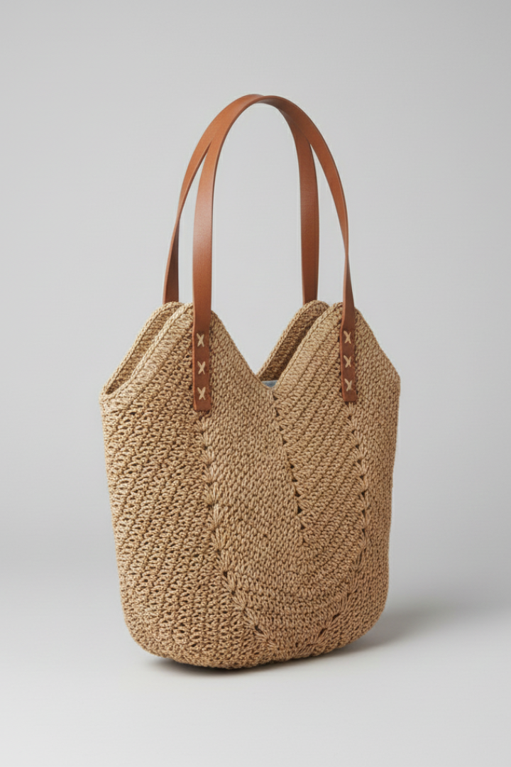 Sac à main femme tressé, longues anses et surface texturée