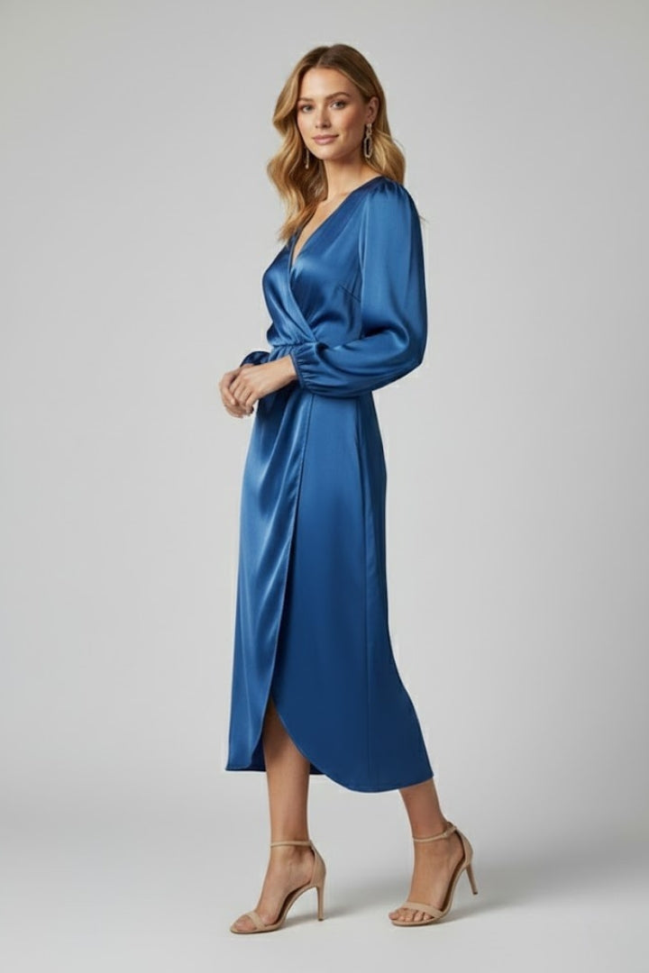Vestito donna con scollo a V profondo e maniche lunghe