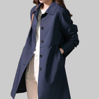 Trenchcoat til damer med krave, lang, med knaplukning