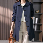 Trenchcoat til damer med krave, lang, med knaplukning