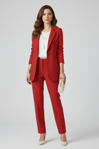 Blazer comprido de mulher com gola entalhada e bolsos de remendo