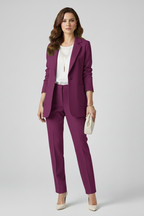 Blazer comprido de mulher com gola entalhada e bolsos de remendo