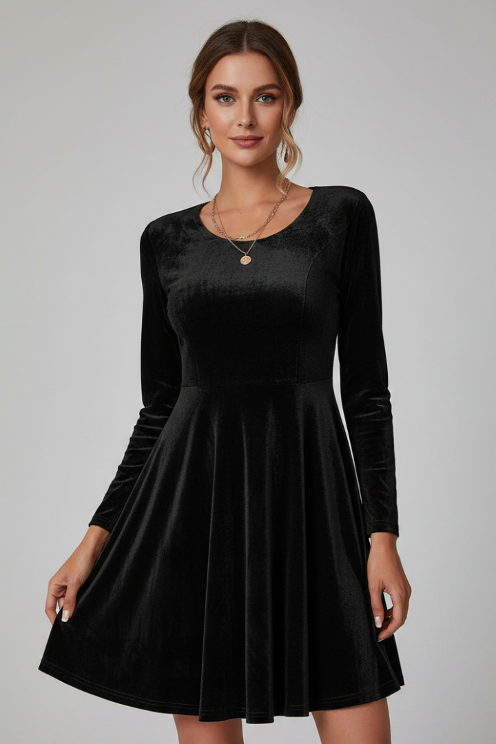 Robe mini femme col rond manches longues