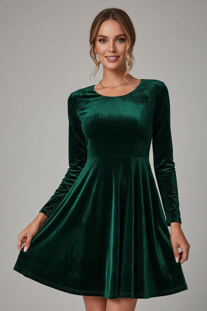 Robe mini femme col rond manches longues