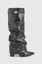 Bottes femme froncées au-dessus du genou, boucle, bout pointu