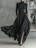 Ensemble femme col roulé et jupe plissée maxi
