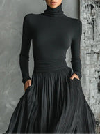 Ensemble femme col roulé et jupe plissée maxi