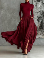 Ensemble femme col roulé et jupe plissée maxi