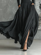 Ensemble femme col roulé et jupe plissée maxi