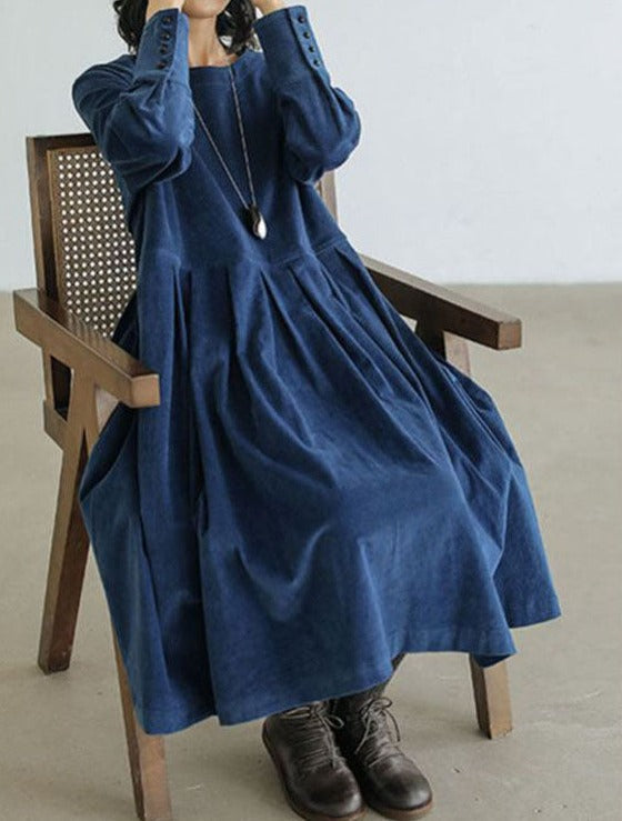 Vestito donna maxi in velluto con maniche lunghe