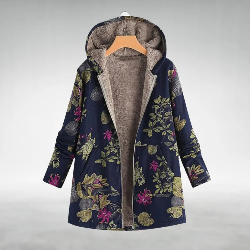 Veste femme à capuche, motif fleuri, zippée