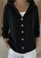 Cardigan femme à capuche et boutons, en maille, manches longues