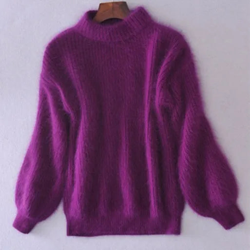 Pull femme à col roulé manches longues coupe ample