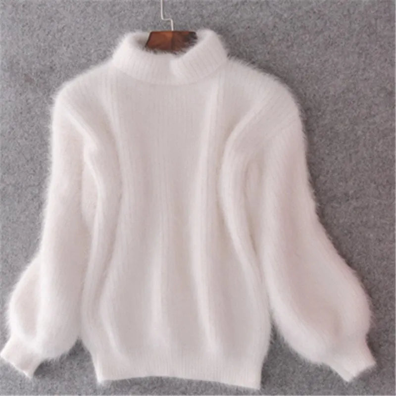 Pull femme à col roulé manches longues coupe ample
