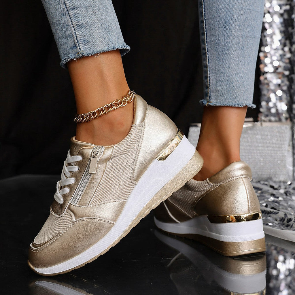 Sneakers donna con plateau, lacci e zip laterali