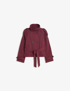 Giacca donna corta in stile trench doppiopetto con cintura