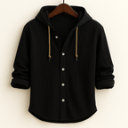 Camisa de homem com capuz, mangas compridas e botões