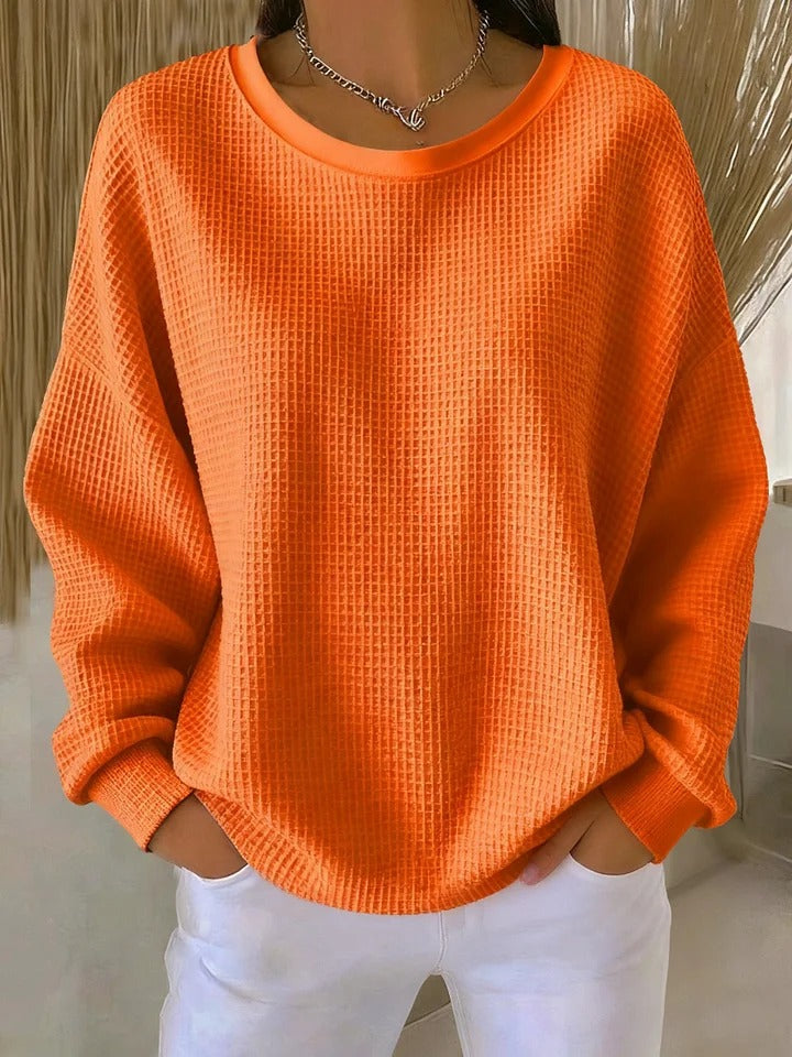 Jersey de mujer con cuello redondo, manga larga y textura marcada
