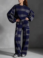 Stribet sweatshirt til damer i løst snit med rund hals