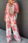 Completo donna a motivo vegetale rosso, camicia e pantaloni