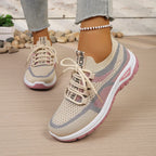 Zapatillas de mujer con cordones, diseño geométrico y caña baja