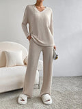 Ensemble en maille femme, pull col V et pantalon