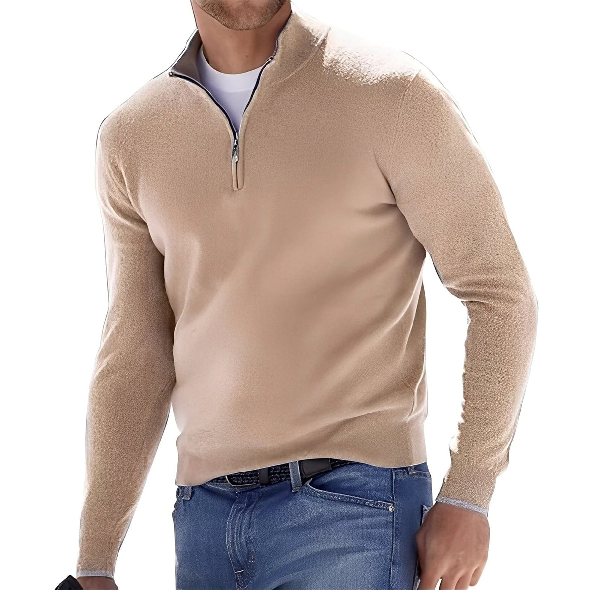 Sweater til mænd med stående krave og lynlås