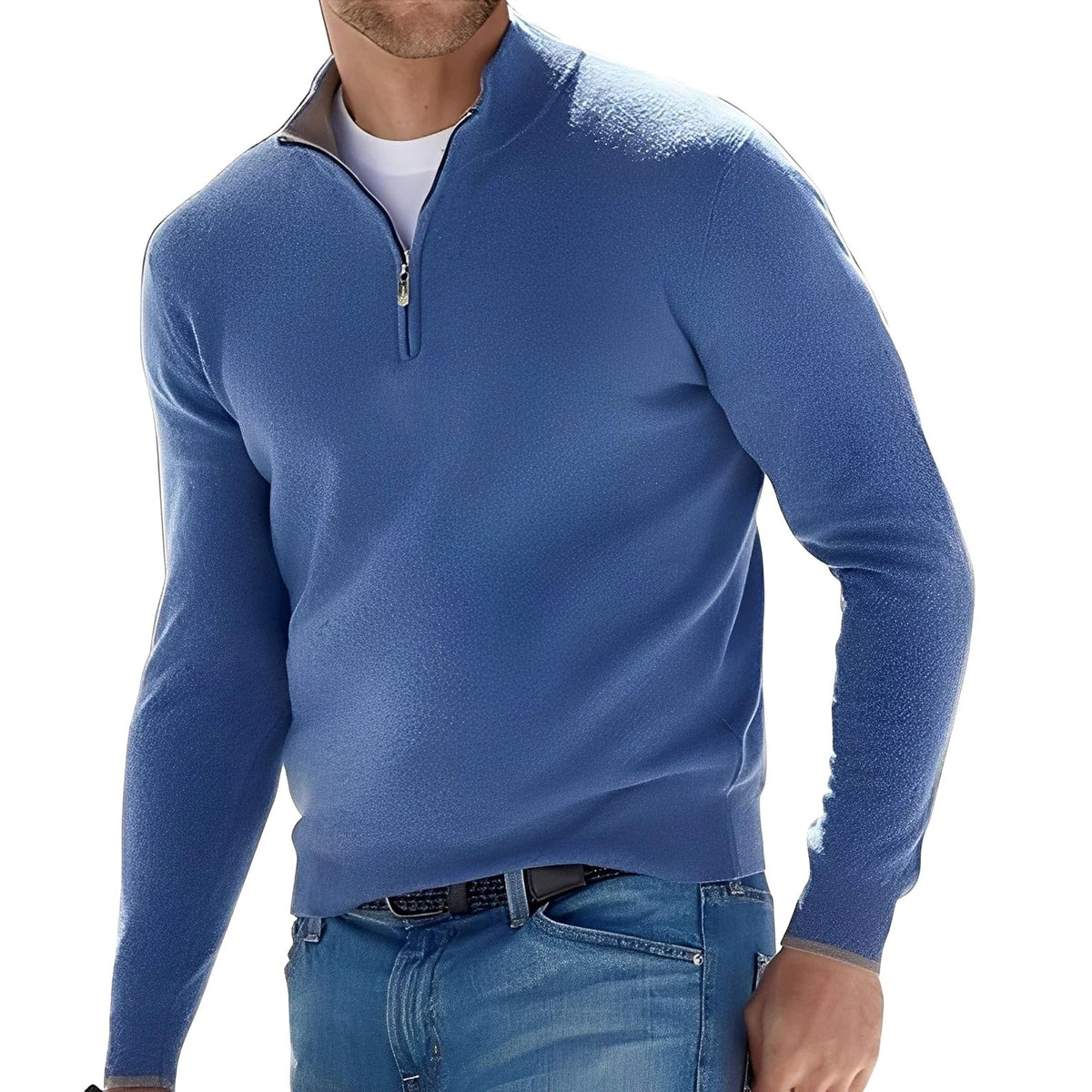 Sweater til mænd med stående krave og lynlås