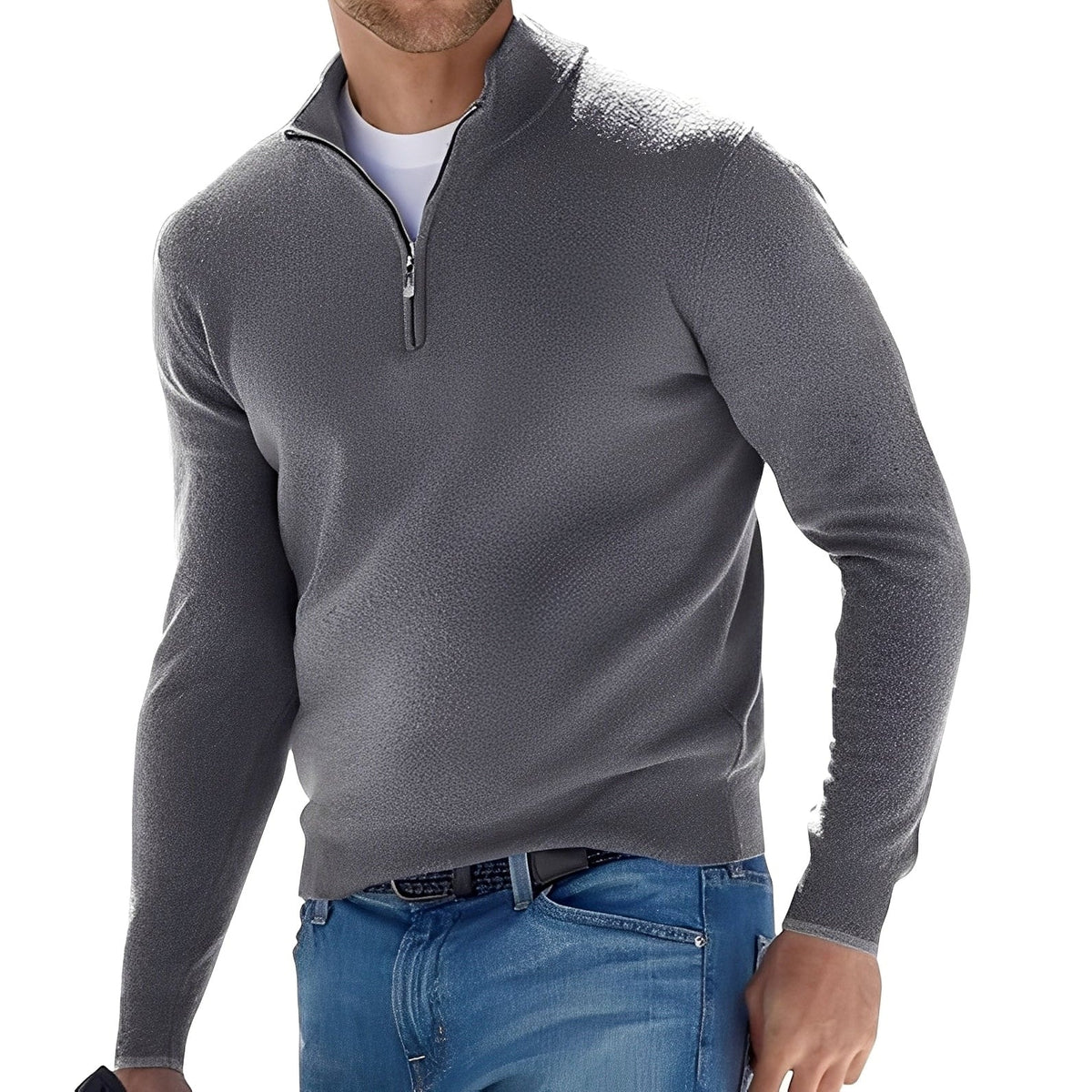 Sweater til mænd med stående krave og lynlås