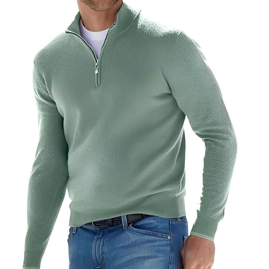 Sweater til mænd med stående krave og lynlås