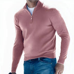 Sweater til mænd med stående krave og lynlås