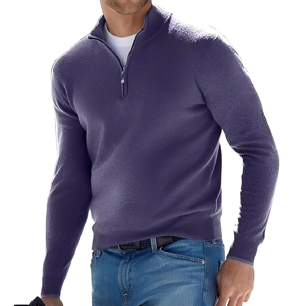 Sweater til mænd med stående krave og lynlås