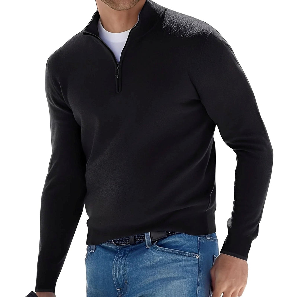 Sweater til mænd med stående krave og lynlås
