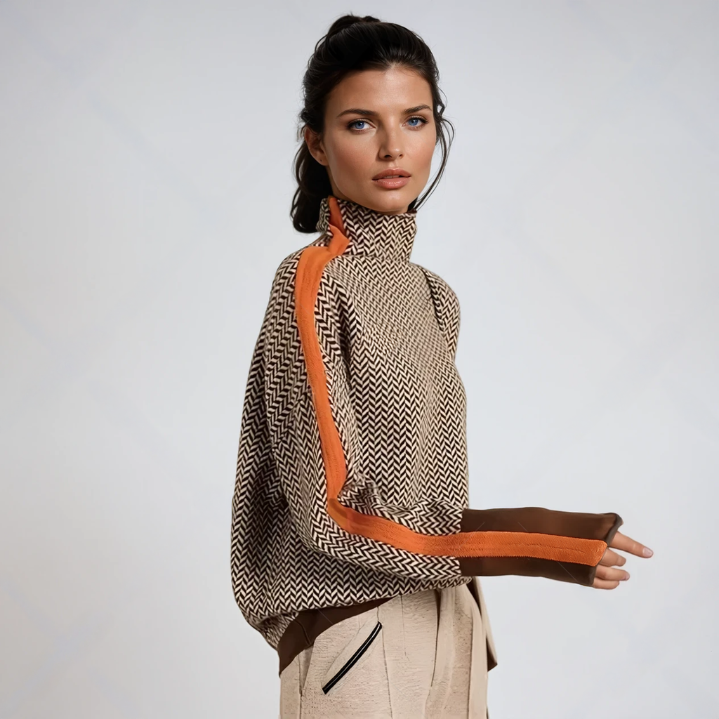 Pull à col roulé femme à motif chevrons, manches longues