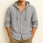 Camisa de homem com capuz, mangas compridas e botões