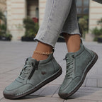 Damskie sneakersy za kostkę ze sznurowaniem, bocznym zamkiem i płaską podeszwą
