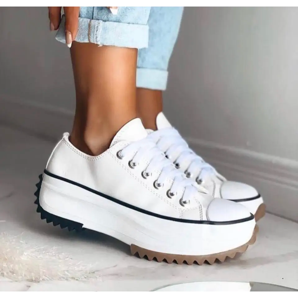 Sneakers donna con platform spessa, stringate in tela