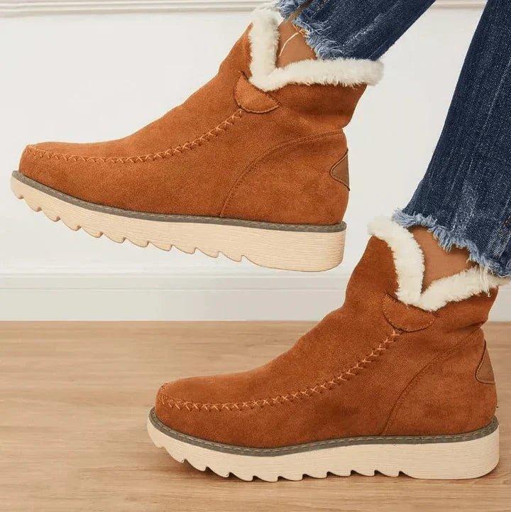 Stivaletti donna invernali slip-on con bordo morbido e suola rialzata