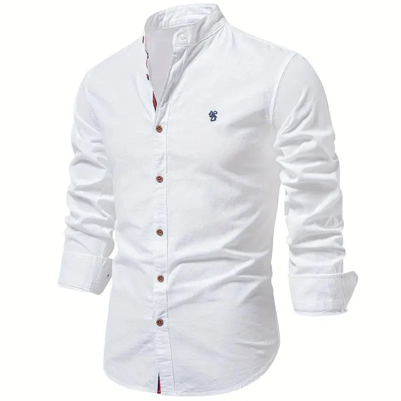 Men's Long Sleeve Shirt With Mandarin Collar and Buttons